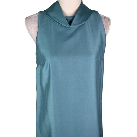 Talbots Elegant Silk Dress Lined Shift Retro 8 Sleeveless Blue New - Picture 3 of 14